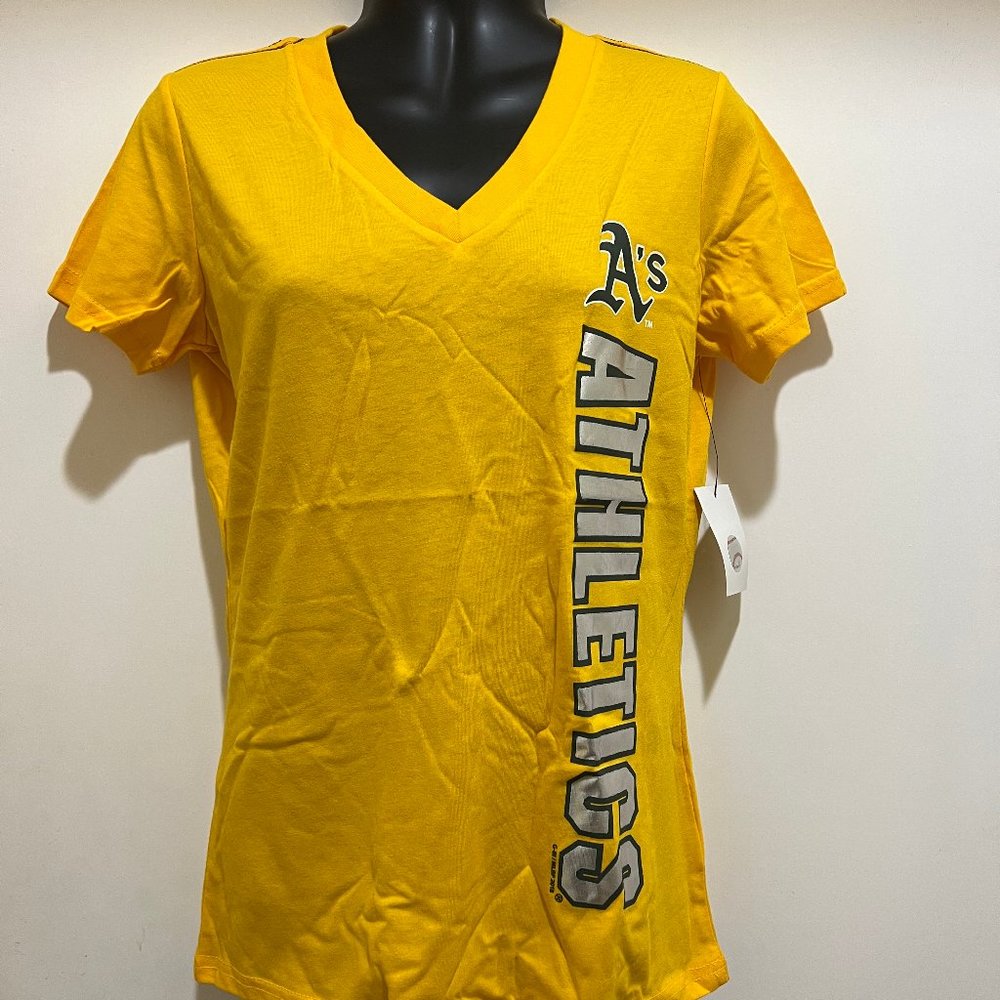 Oakland A's Ladies V-Neck Tee - G-III by Carl Banks - Yellow Color Tee MLB Lic